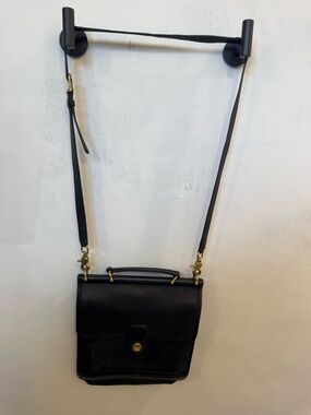 Vintage Coach Black Leather Crossbody Bag with Gold Hardware